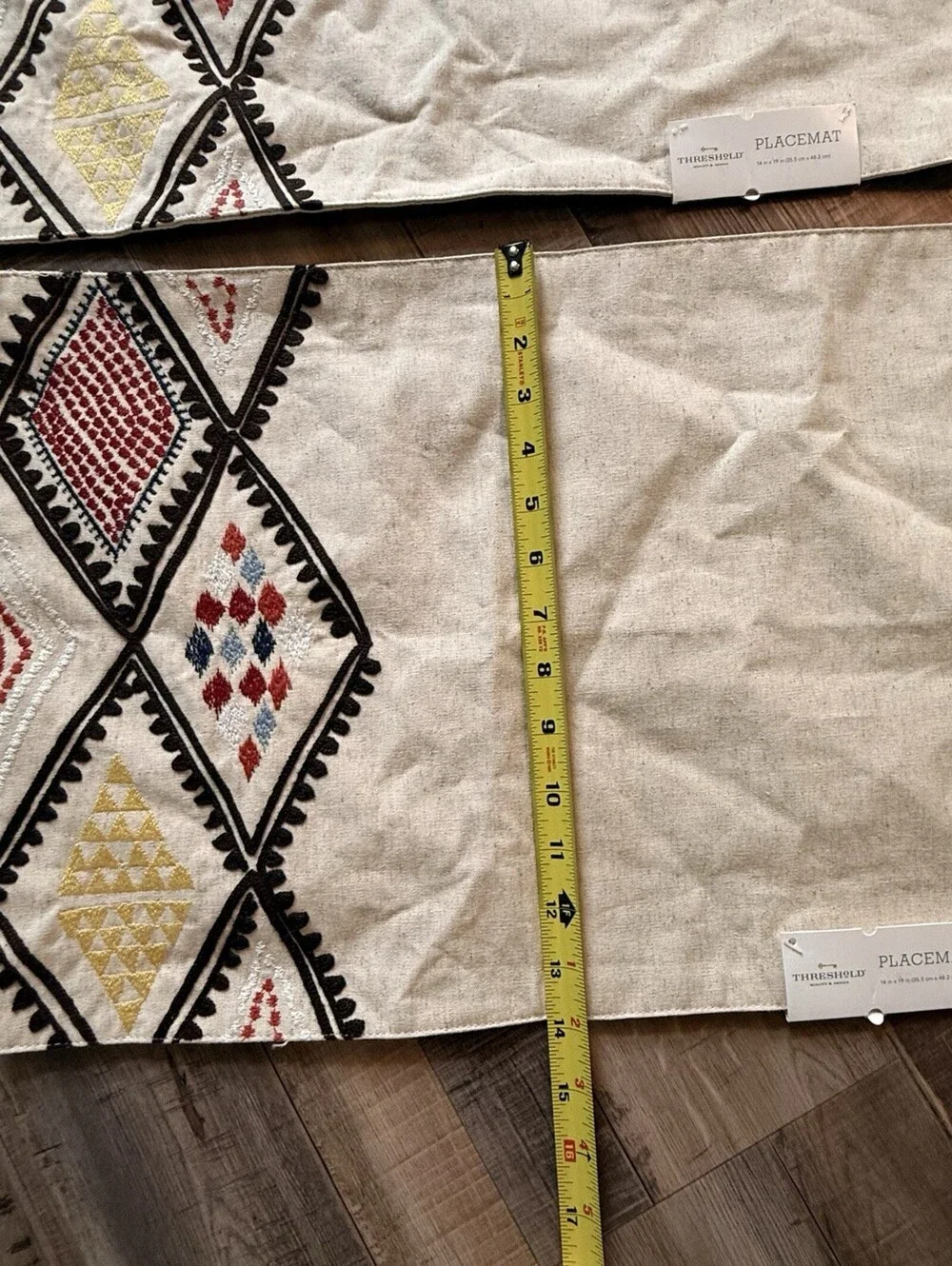 Threshold 2 Placemats Embroidered Beige With Diamond Pattern edge New‎